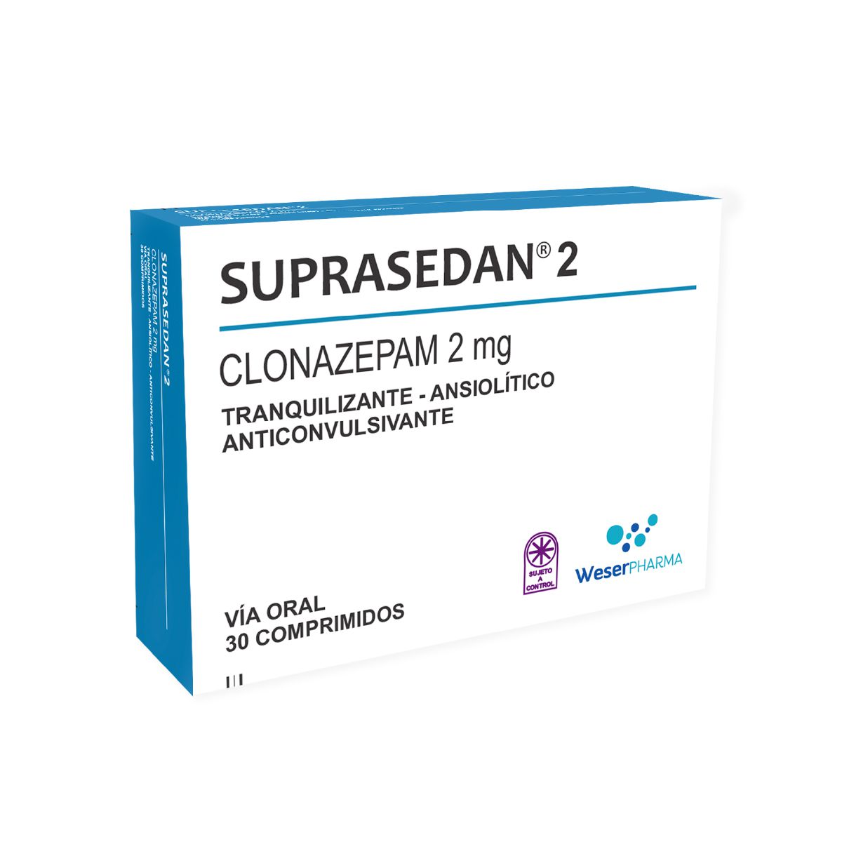 Suprasedan 2 Clonazepam 2 mg - Caja de 30 comprimidos